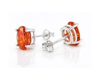 Created 2.10 Cts Orange Topaz Stud Earrings SOLID .925 Sterling Silver