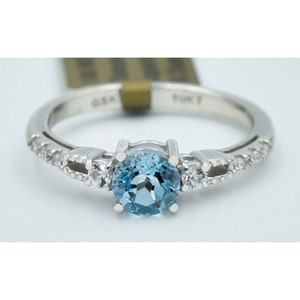 Genuine 1.08 Cts Blue Topaz W/Sapphire & Diamonds Ring 10k White Gold