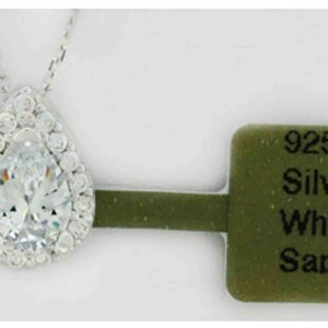 Genuine 1.30 Cts White Sapphires Necklace .925 Sterling Silver - NEW WITH TAG -