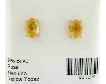 Genuine 1.74 Cts Yellow Topaz Stud Earrings 14k Rose Gold Plated