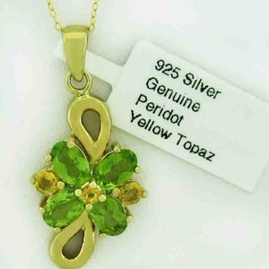 Genuine Peridot & Yellow Topaz Necklace .925 Silver