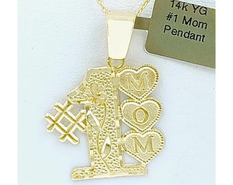 1 Mom Pendant 14k Solid Yellow Gold