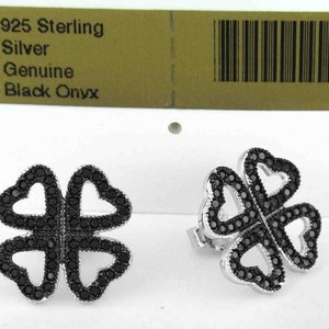 Genuine 1.20 Cts Black Onyx Stud Earrings .925 Sterling Silver
