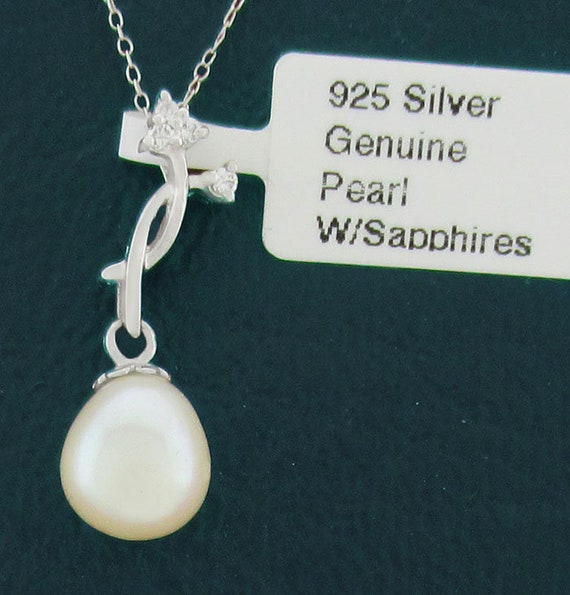 Pendentif Ancien En Argent 925 Avec Saphir Bleu Et Perles Blanches - Style Vintage