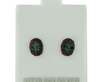 Mystic Topaz 5.64 Cts Stud Earrings .925 Sterling Silver