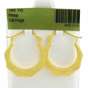 Diamond Cut Hoop Earrings 14K Yellow Gold