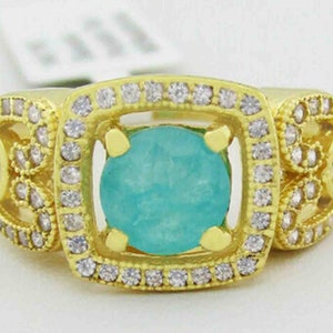 Genuine Paraiba Tourmaline & W/Sapphire Ring 10k Gold
