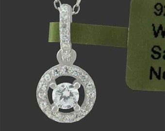 Lab White Sapphires Pendant Necklace .925 Silver