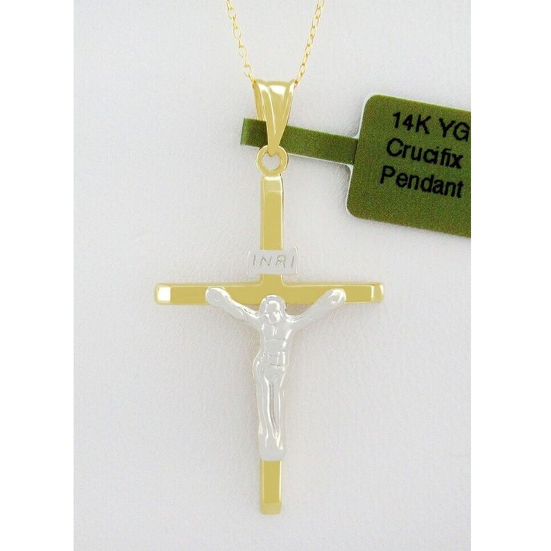 Solid Crucifix Pendant Necklace 14K Yellow Gold Etsy