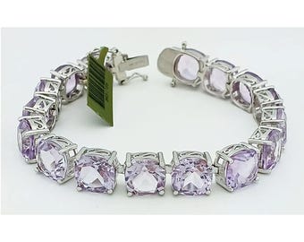 Genuine 52.80 Cts Amethyst Gemstones Bracelet .925 Silver