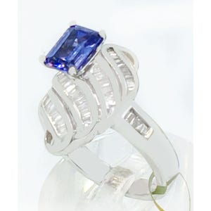 Anillo de tanzanita y diamantes auténticos de 1,15 quilates en oro blanco de 14 k imagen 4