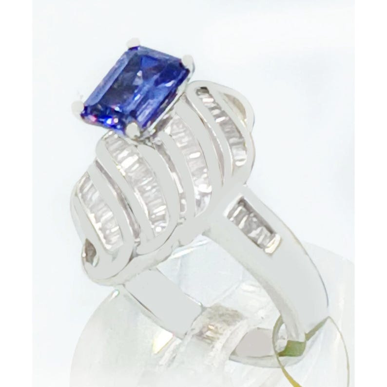 Anillo de tanzanita y diamantes auténticos de 1,15 quilates en oro blanco de 14 k imagen 4