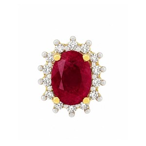 Pendiente individual de rubí y diamantes auténticos en oro amarillo de 14k.