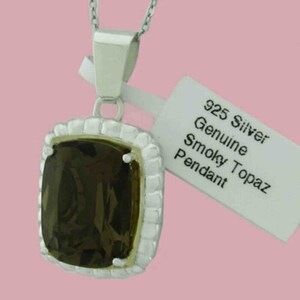Genuine 14.20 Cts Smoky Topaz Pendant .925 Silver/14k Gold