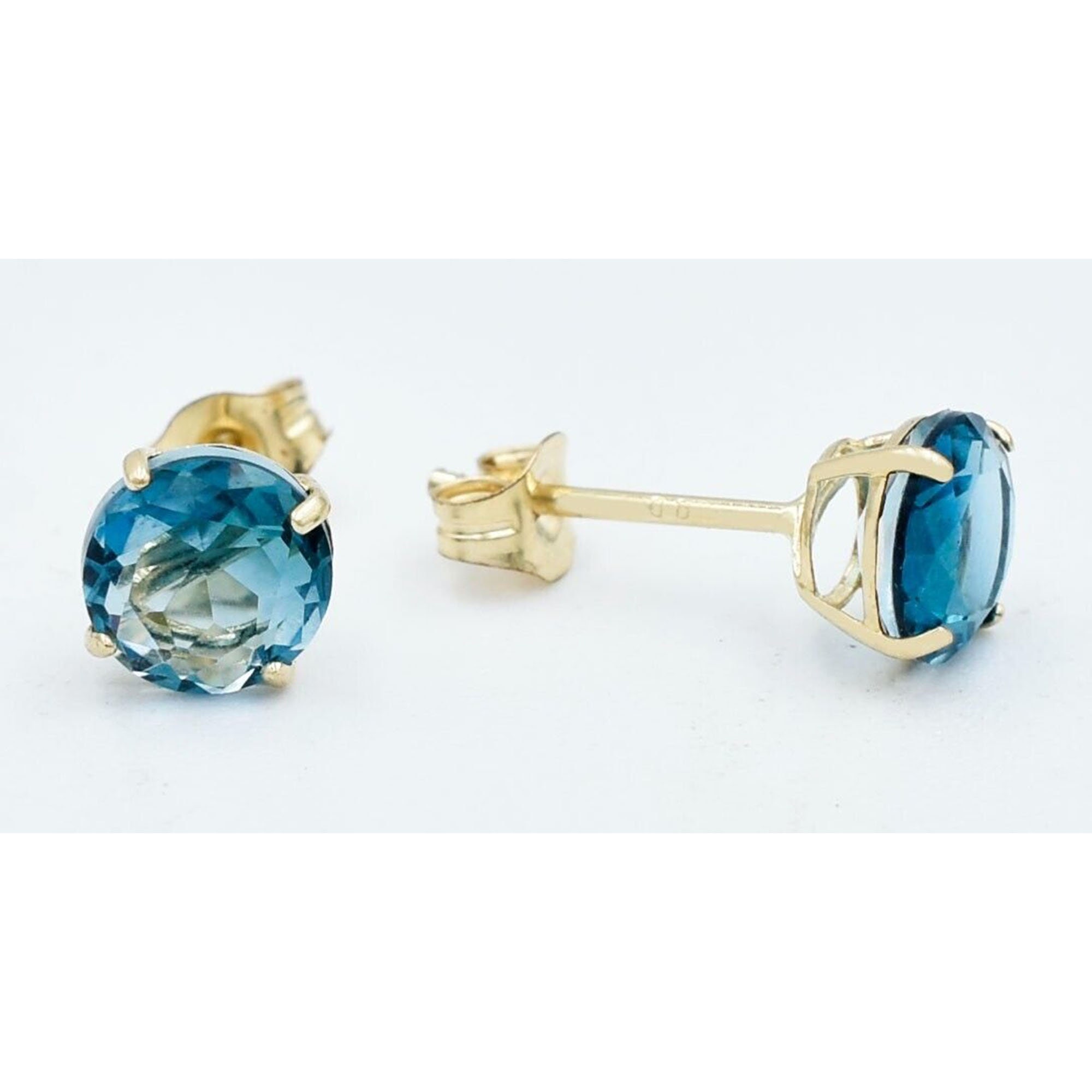 Boucles D'oreilles En Or Blanc 14 Carats Avec Zirconium Et Pierre Bleue - Occasion, Style Puces