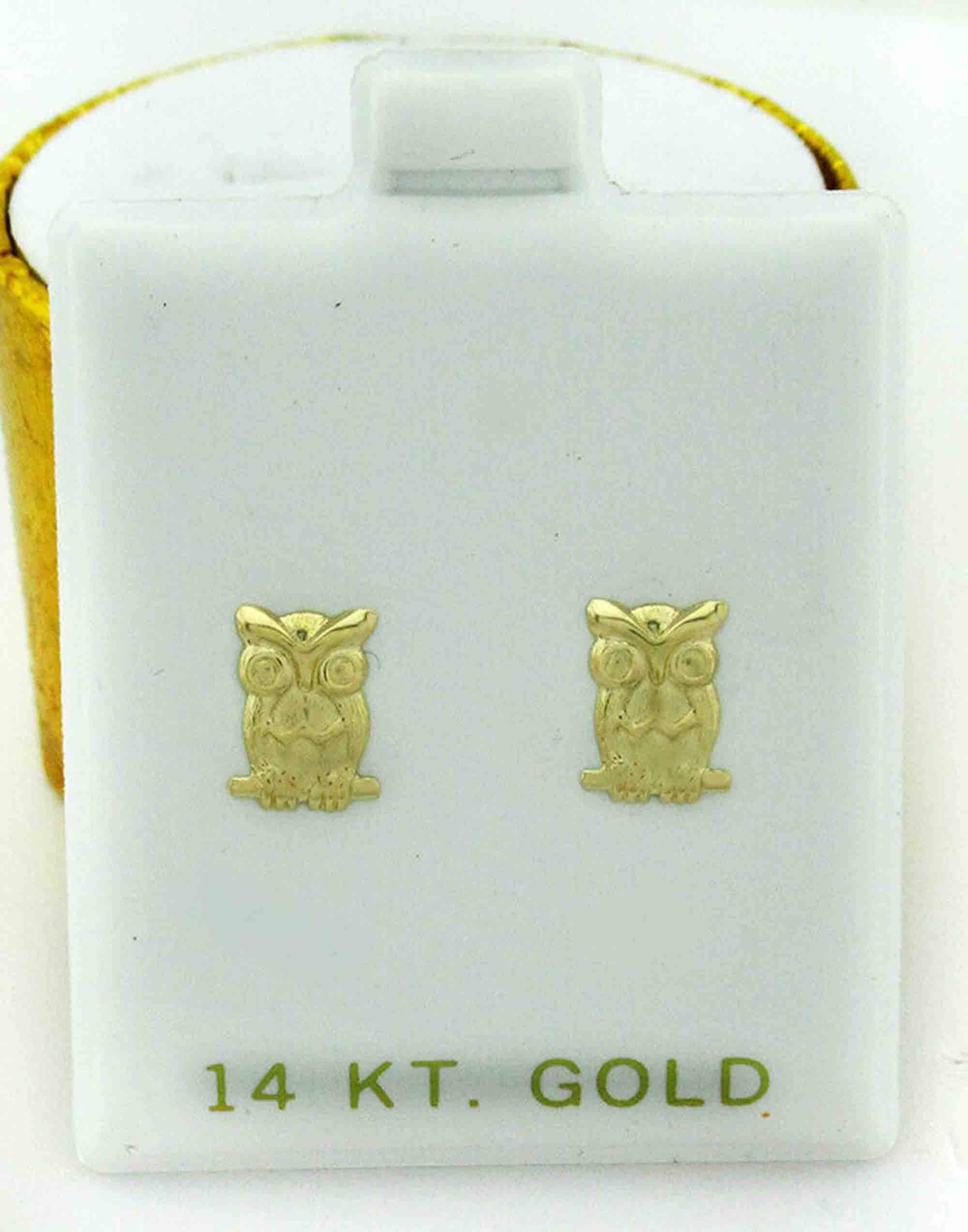 Owl Stud Earrings Solid 14k Yellow Gold Owl Stud Earrings Solid 14k Yellow Gold