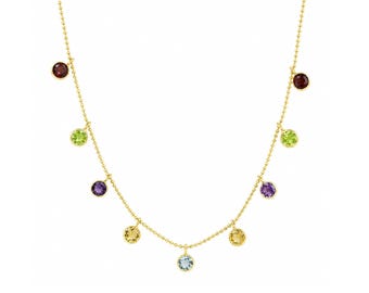 Genuine Multi-Gemstones Necklace 14k Yellow Gold