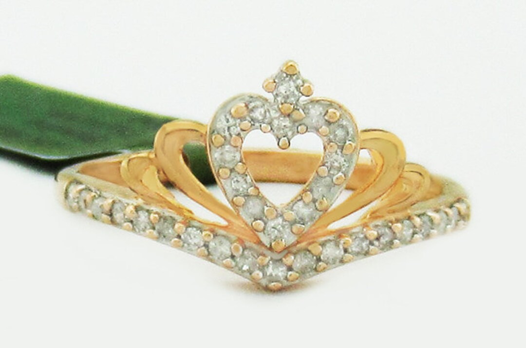 Genuine Diamond Crown Heart Ring 10k Rose Gold Etsy UK