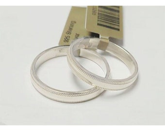 Millgrain Wedding Ring Set Solid .925 Sterling Silver