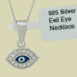 Evil Eye White Sapphires Pendant Necklace 925 Silver