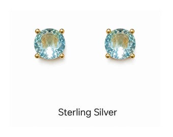 Genuine 2.10 Cts Aquamarine Stud Earrings 14k Yellow Gold Plated (.925)