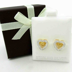 Genuine Yellow Topaz & Diamonds Stud Earrings .925 Silver