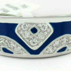 Enamel & White Sapphires Ring .925 Sterling Silver
