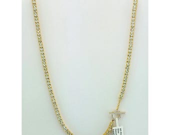 Genuine 20.40 Cts Aquamarine Tennis Necklace .925 Sterling Silver (Yellow)