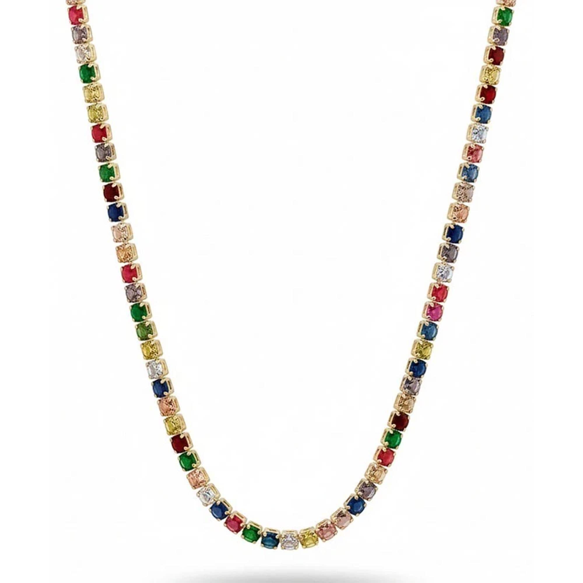 Created Multistones Necklace 14k Yellow Gold Plated