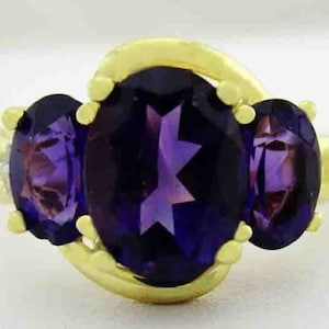 Genuine 3.08 Cts Amethyst & Diamond Ring 14k Gold