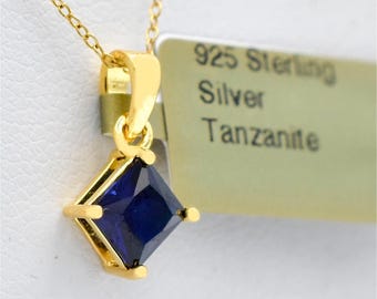 Created 0.75 Cts Tanzanite Pendant Necklace 14k Yellow Gold Plated