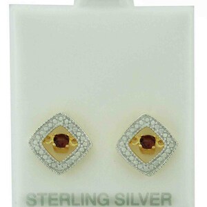 Orecchini Originali 0.38 Cts Granato & Diamanti Stud.925 Argento