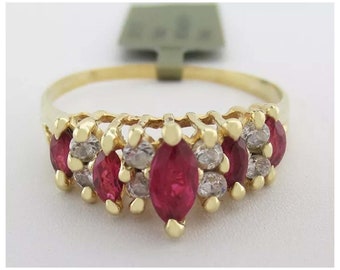 Created 0.36 Cts Ruby & White Sapphire Ring 10k Yellow Gold