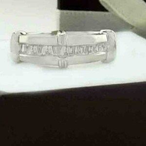 Three Bar-Set Baguette Diamonds Ring 14k White Gold