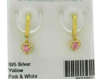Pink Sapphires & White Sapphires Dangling Earrings .925 Sterling Silver