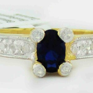 Genuine 0.78 Cts Blue Sapphire & Diamonds Ring 10k Gold