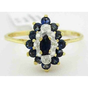 Genuine 0.30 Cts Blue Sapphire & Diamonds Ring 10K Gold