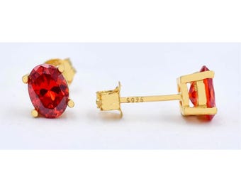 Created 2.34 Cts Padparadscha Sapphire Stud Earrings 14k Yellow Gold Plated