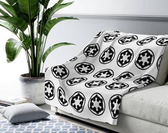 Galactic Empire Blanket | Star Wars Sherpa Throw, Black White Imperial Crest, Sci-Fi Fan Gift
