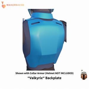 May include: Blue plastic backplate for a "Valkyrix" costume. Shown with collar armor (helmet not included).