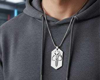 Star Wars Dog Tag Pendant - Mythosaur 3D Printed Jewelry for Mandalorian Fans, Handmade Gift for Any Occasion, Unique & Stylish