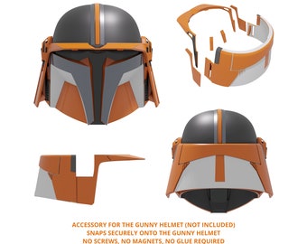 Puede incluir: Accesorio para casco impreso en 3D de color naranja y gris para un casco Gunny. El accesorio se ajusta de forma segura al casco y no requiere tornillos, imanes ni pegamento.