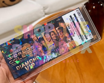 May include: A rectangular commemorative ticket for the Descendants and Zombies Worlds Collide concert tour. The ticket features holographic accents, portraits of the cast, and text including Admit One, Moody Center, and Diamond VIP in a clear sleeve.