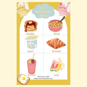 Cardápio de café da manhã infantil para impressão | Rotina matinal divertida e editável | Download digital | Planejador de refeições para pré-escola e bebês | Refeições Montessori