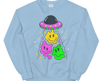 Groovy Alien Sweatshirt  | Alien Drippy Smiley Face Shirt | UFO Intergalactic Apparel
