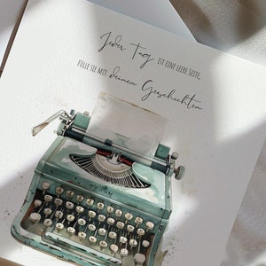 Biglietto d'auguri premium vintage Illustrazione di una macchina da scrivere antica Carta di arte retrò nostalgica per gli amanti per raccogliere affermazioni positive