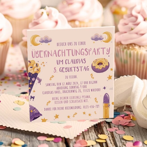 Biglietto d'invito per festa di compleanno personalizzato per festa a tema, pigiama party, ragazza rosa, spa, Tween, festa di compleanno per adolescenti, con scritta in inglese