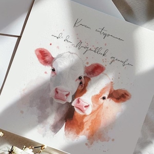 Kühe zum Sammeln Sammelkarte mit Kühen und Watercolor Grußkarte