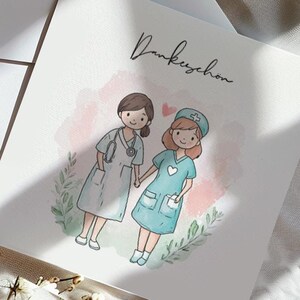 Dankeschön Karte personalisierbare Karte Krankenschwestern Karte Hebamme Karte Krankenhaus bedanken Watercolor Karte Helfer mit Herz