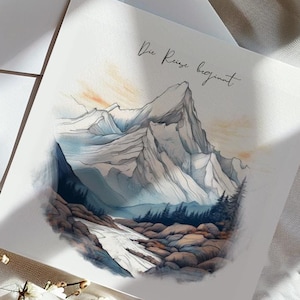 Personaliseerbare ansichtkaart aquarel wenskaart voor avontuur en ontspanning kaart met het zeggen van nieuwe avontuurlijke ansichtkaart bergen